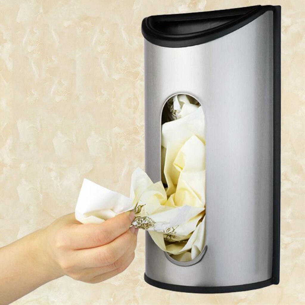 Stainless Steel Grocery Bag Dispenser Kitchen Home Organizer Plastic Grocery Bag Holder Dispenser - Wall Mounted