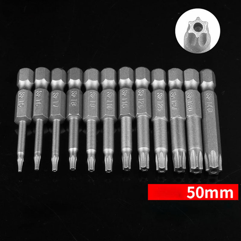 50mm långa torx-skruvmejselbits, 1/4 " magnetisk sexkantsborr, skruvmejselsats, plommonblommor, reparationshuvud, handverktyg