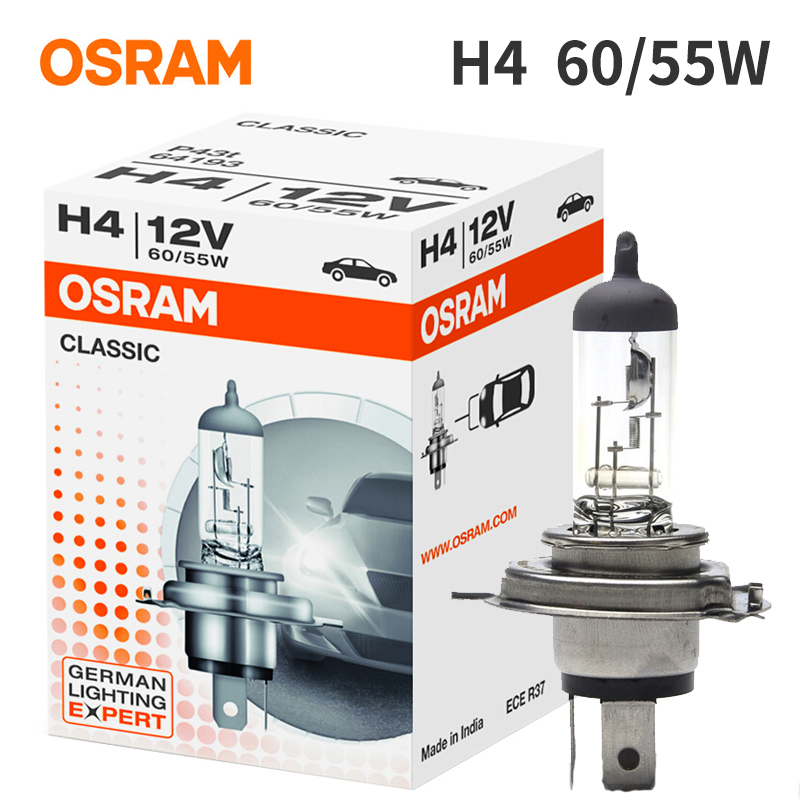 Osram  h1 h3 h4 h7 halogen bilpære forlygte fjernlys nærlys halogenlampe lang levetid 12v 55w biltilbehør: H4