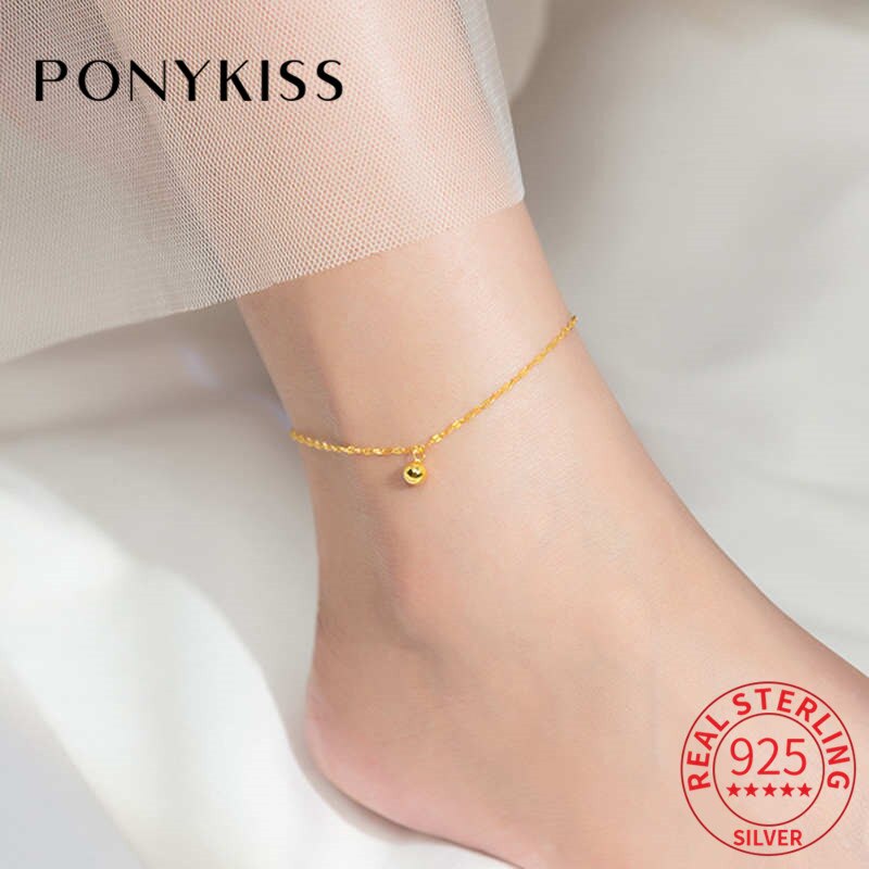 Ponykiss trendiges fußkettchen mit  s925 glänzenden goldperlen aus sterlingsilber, damenschmuck, partyschmuck, allergievorbeugend
