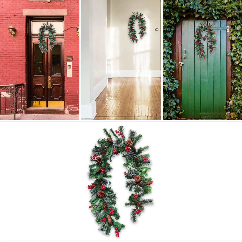 1.9/2.1m Christmas Wreath Christmas Artificial Garland Wreath Green Xmas Home Party Christmas Decor Rattan Hanging Ornament