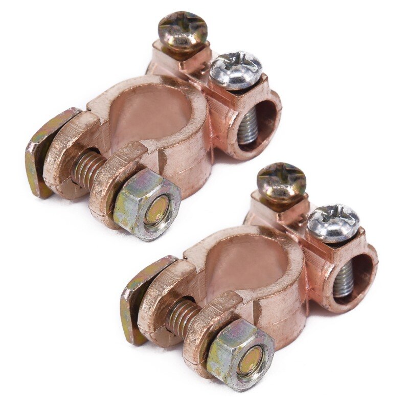 2 Pcs 12V Car Battery Terminals Clamps Pair Screw Connection Positive Negative Brass Cables Connectors Accessories