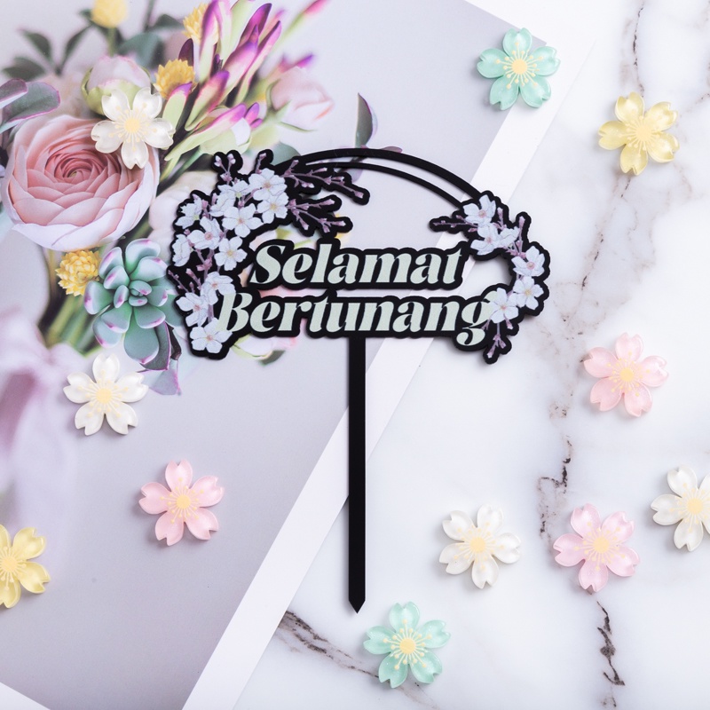 Selamat Bertunang Acrylic Cake Topper Happy Engagement Cake Decoration Flower Series: H Selamat B