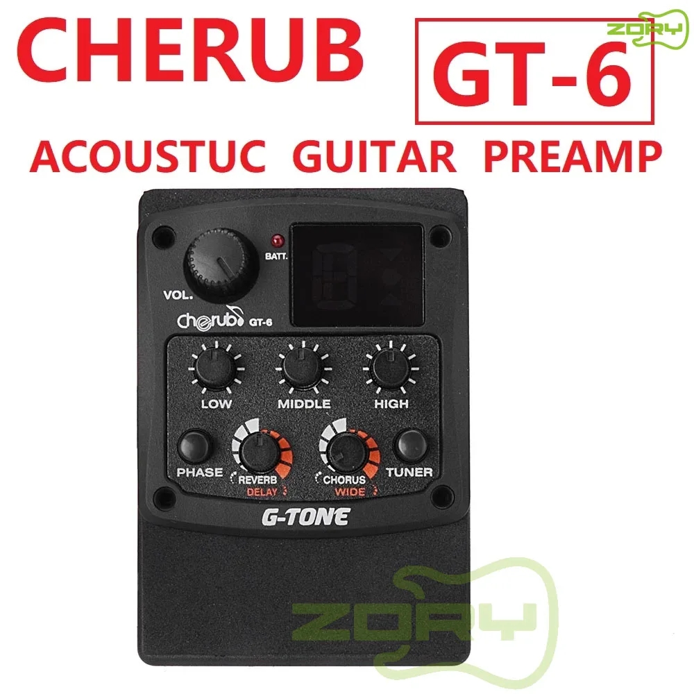 Cherub GT-6 preamplificador de guitarra acústica pastilla piezoeléctrica Reverb Delay Chorus ecualizador EQ de 3 bandas efecto sintonizador LCD para pastillas de guitarra parte: Default Title