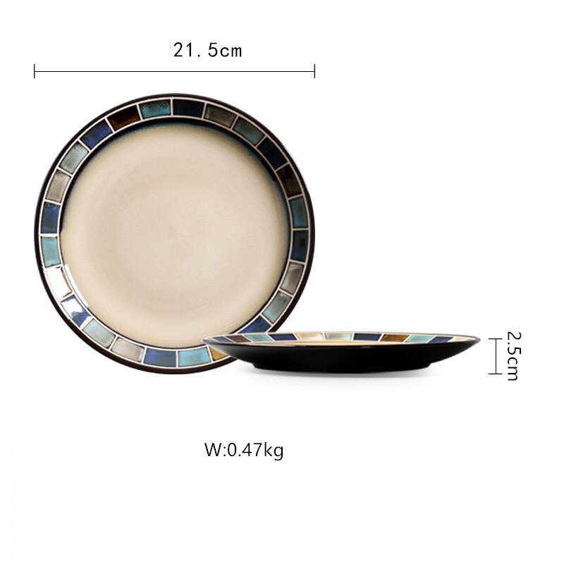 Amerikansk keramik retter sæt mosaik striber dekoration bøf tallerken ovn skift glasur proces stor husholdning salatskål: G