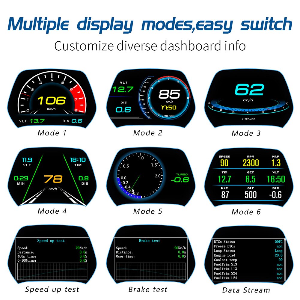 VODOOL HUD OBD2+GPS Dual Mode OBD2 Head Up Display GPS HUD Digital MPH KMH Speedometer Water&Oil Temp RPM Voltage