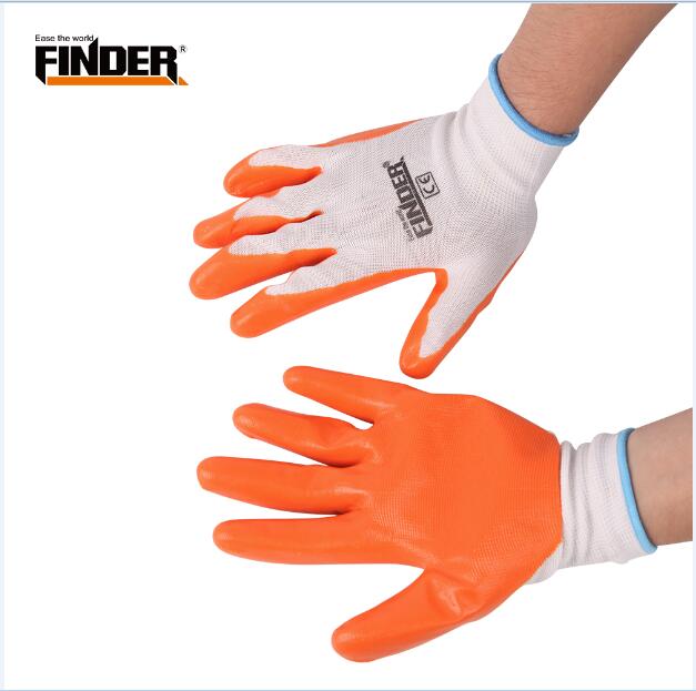 Finder Labor protection gloves wear-resistant stab-resistant anti-slip non-slip thickening dipping work gloves dry gloves: Red