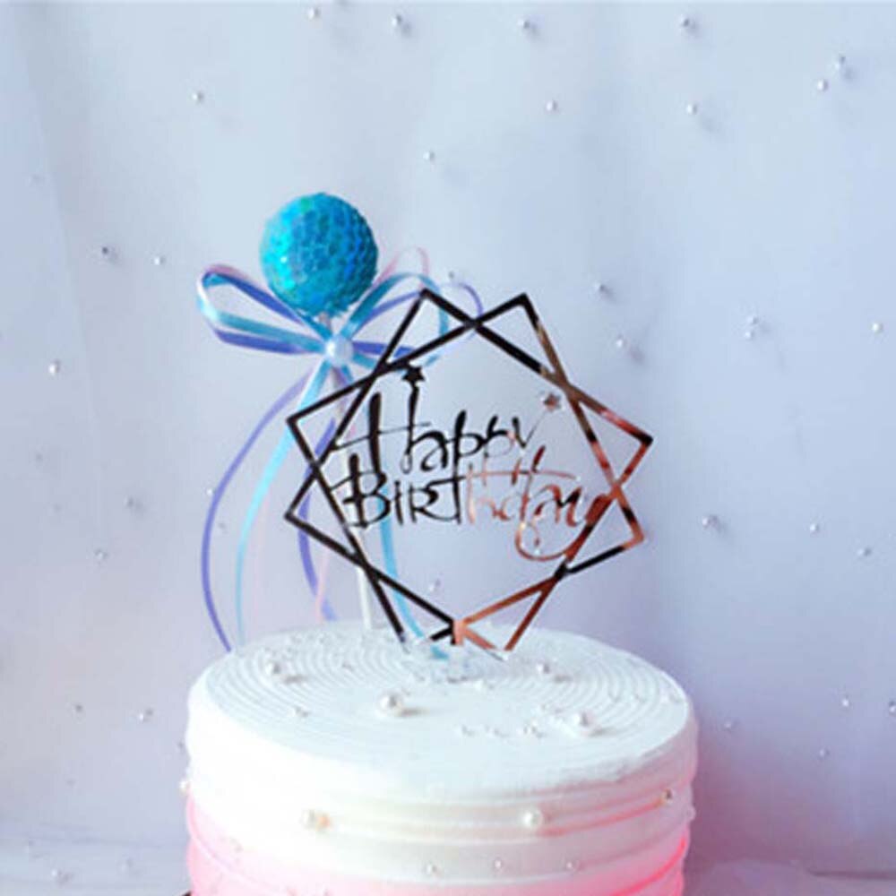 Gold Silver Black Pink Acrylic Hand writing Happy Birthday Cake Topper Dessert Decoration for Birthday Party Lovely: Silver