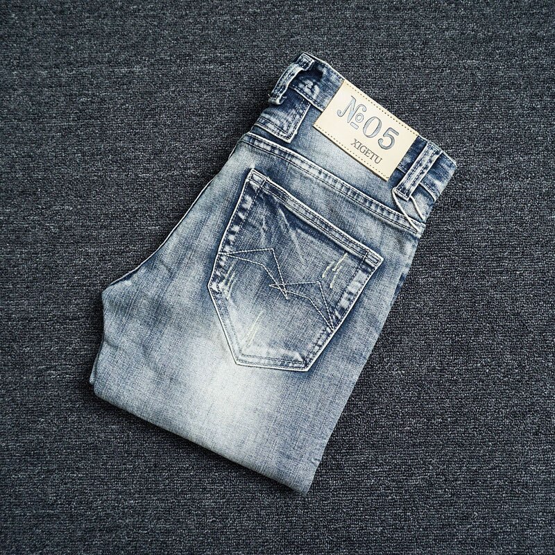 Pantalones vaqueros Vintage italianos para hombre, Jeans rasgados ajustados de color azul claro Retro para hombre, ropa de calle de , Jeans de de Hip Hop para hombre