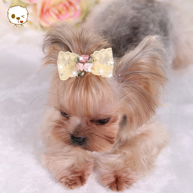 6 stks Bling Strass Luxe Huisdier Puppy Hond Kat Haarspeld Haarelastiekjes Tie Hond Kant Haarspeldjes Hond Grooming Huisdier Haaraccessoires