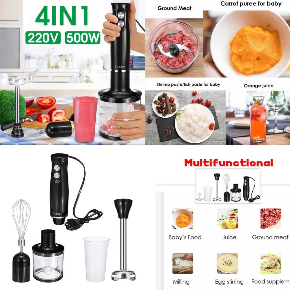 Batidora de mano eléctrica de 500W para aguacate, brócoli, arroz, batidor de comida para bebé, picadora de carne, batidor de huevo, licuadora de pasta, batidor de huevos