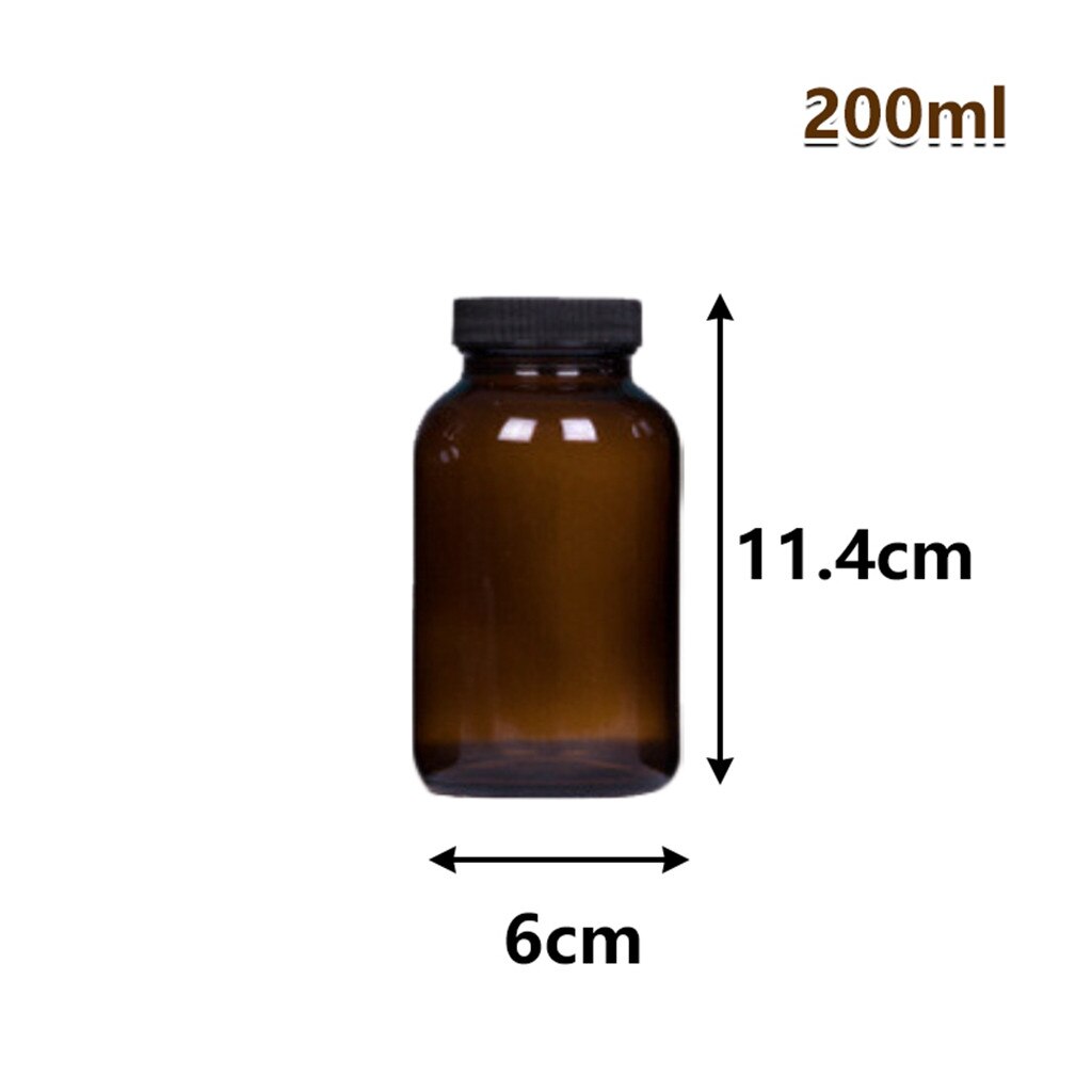 Dark Brown Wide Mouth Glass Bottle Lightproof Health Products Separate Bottling With Black Cap Glass StorageContainers Tool: 200ml