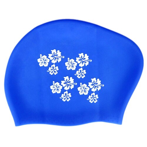 Kvinder svømmehætte til langt hår vandtæt 100%  silikone beskytte ører svømme hætter damer dykker hætte hat til piger: Blå