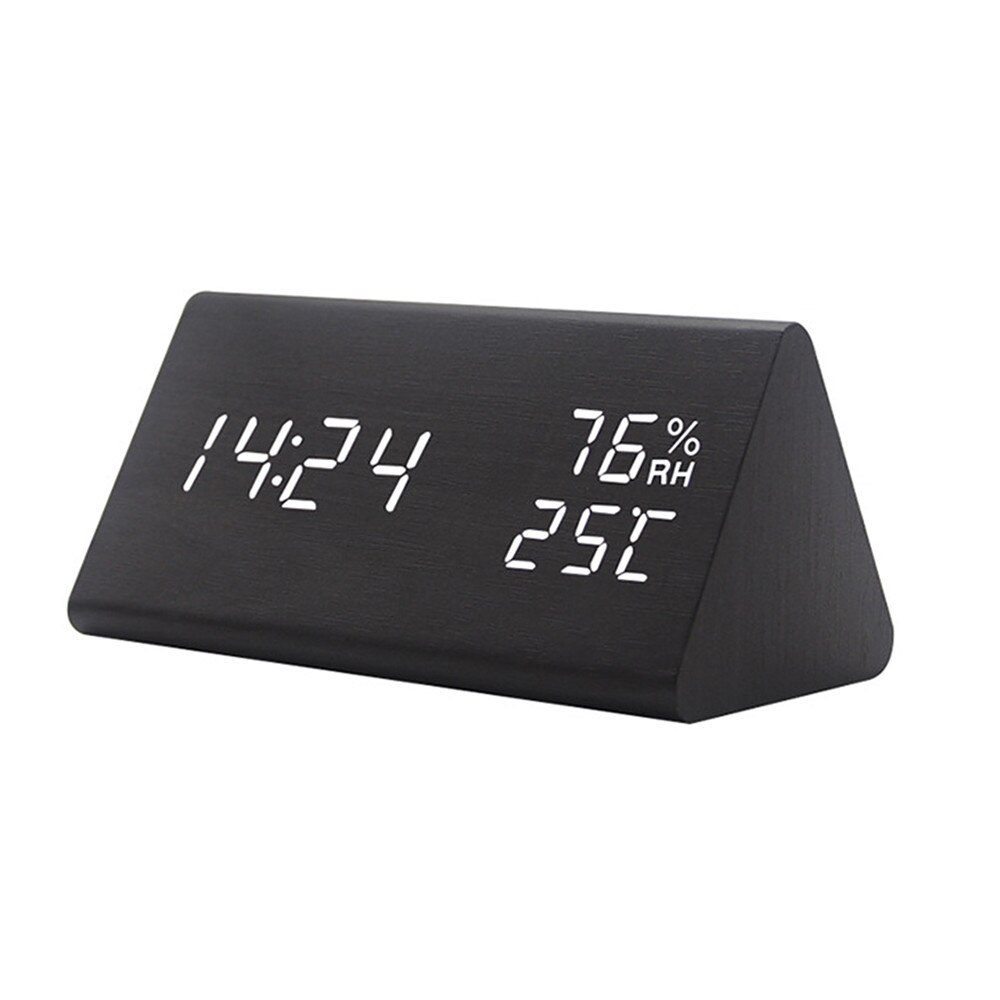 Digital Clock Wood Alarm Clock LED Electronic Display Temperature Humidity Sensing Clocks Bedroom Mirror Time Clock: 2