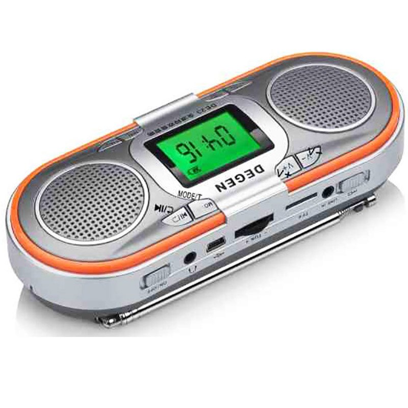 Degen DE23 3-in-1 Rechargeable AM/FM Shortwave Radio with Dual Speakers, Portable Speaker &amp; MP3 Player with Micro SD Card Reader