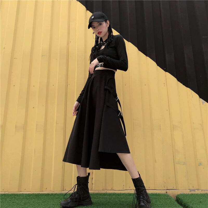 Japansk stil gotisk kimono retro gotisk punk kvinner menn høy midje svart lange bukser årgang harajuku kult streetwear