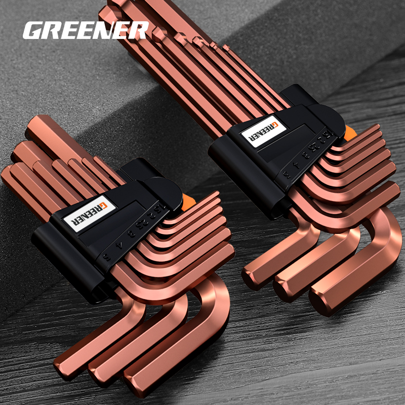 Greener Hex Wrench Set Screwdriver Universal Allen Key 9PCS Double-End L Type S2 Hexagon Flat Ball Spanner Metric Hand Tools