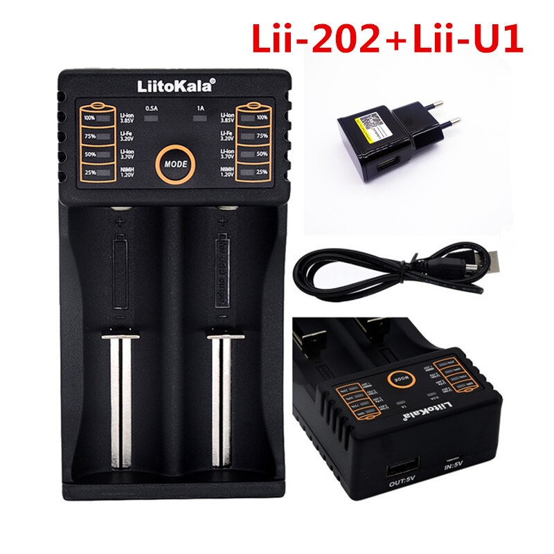 LiitoKala Lii-202 USB Intelligente Batterij Oplader met Power Bank Functie voor Ni-Mh Lithium voor 18650 26650 18350 14500 + Lii-U1