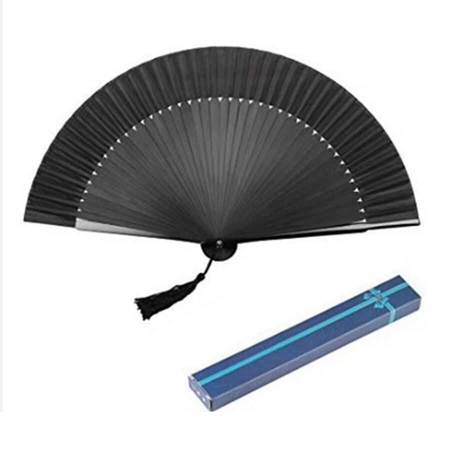 Black Carved Hand Held Folding Fans Bamboo Wood Silk Hand Fan For Events Party Wedding Home Decoration: hand fan with  box