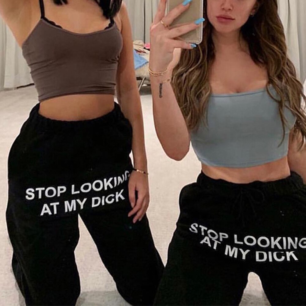 Pantaloni della tuta stampa lettera Pantalon Mujer pantaloni da jogging in  cotone donna vita alta pantaloni Casual neri Hip Hop pantaloni sportivi  divertenti allentati Femme – Grandado