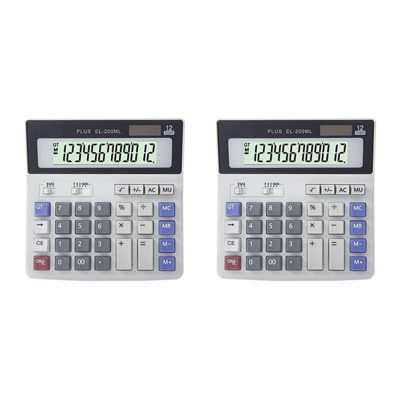 2PCS Calculator Electronic Office Calculator 12 Digits Large Buttons Calculator Muti-Functional Calculator: Default Title