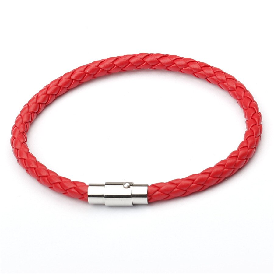 Pulseira de couro masculina, pulseira neutra de aço inoxidável preta: red