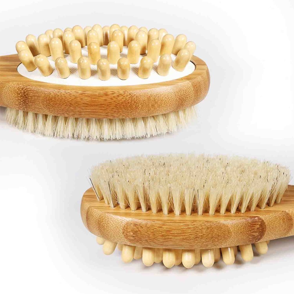 2- i -1- sidet træ spa brusebørste badekar kropsmassage børster naturlige børster scrubber langt håndtag