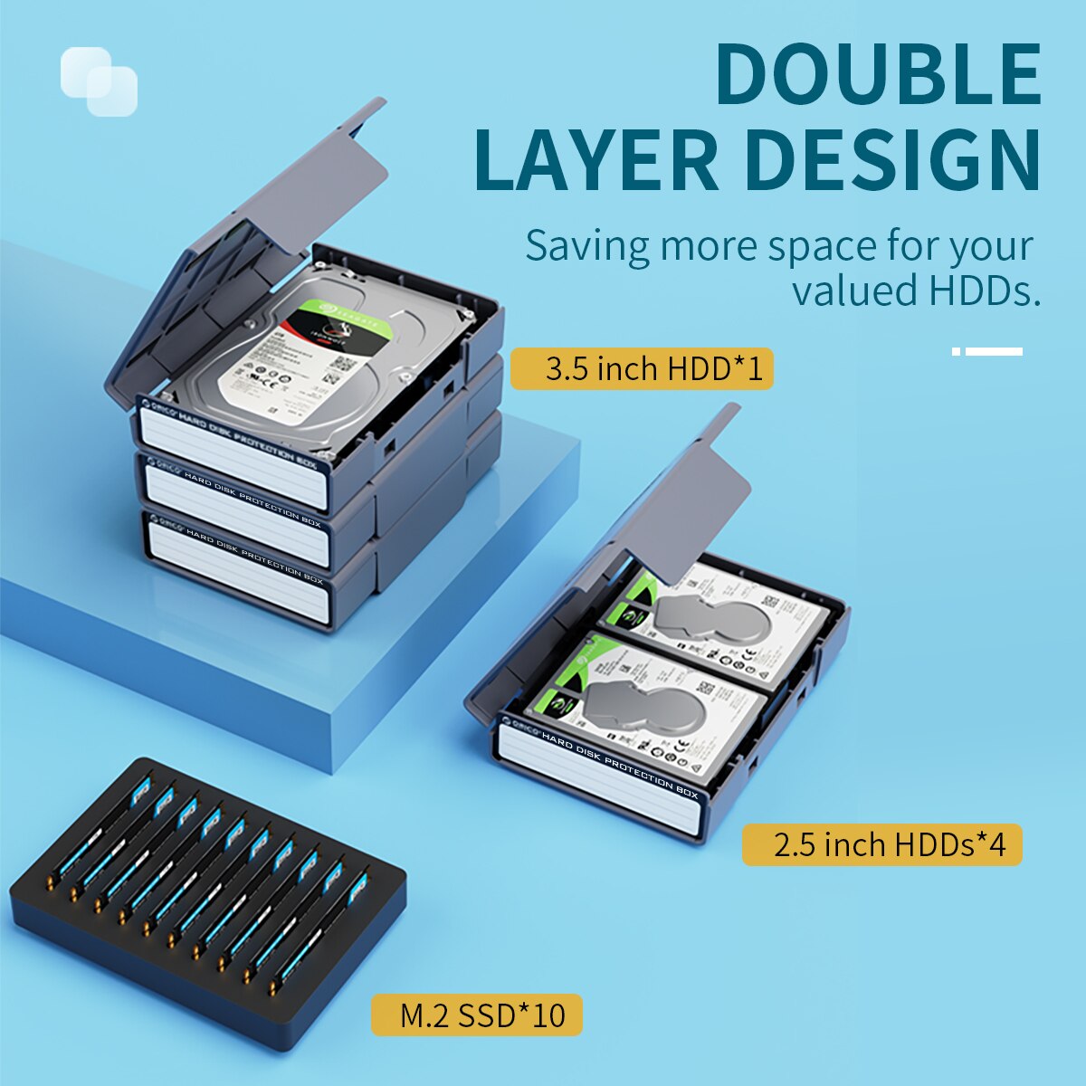 ORICO-caja de protección para disco duro M.2 de 2,5 pulgadas, caja de almacenamiento con etiqueta para SSD HDD de 2,5 &quot;y 3,5&quot; a prueba de golpes y polvo