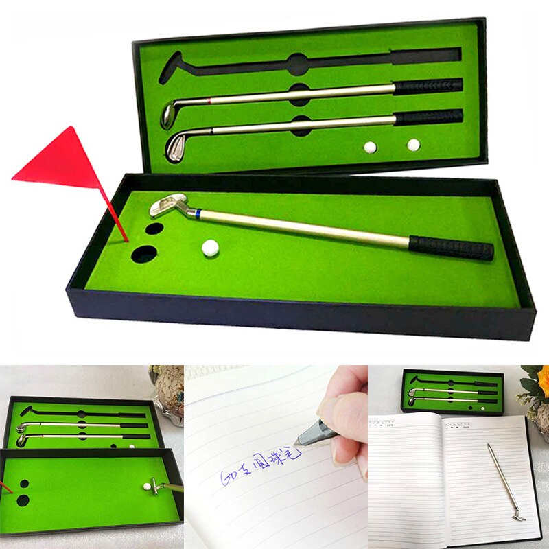 Golf Pen Set Mini Desktop Golf Ball Pen Set with Flag Ballpoint Pens 2 Balls ED889: Default Title