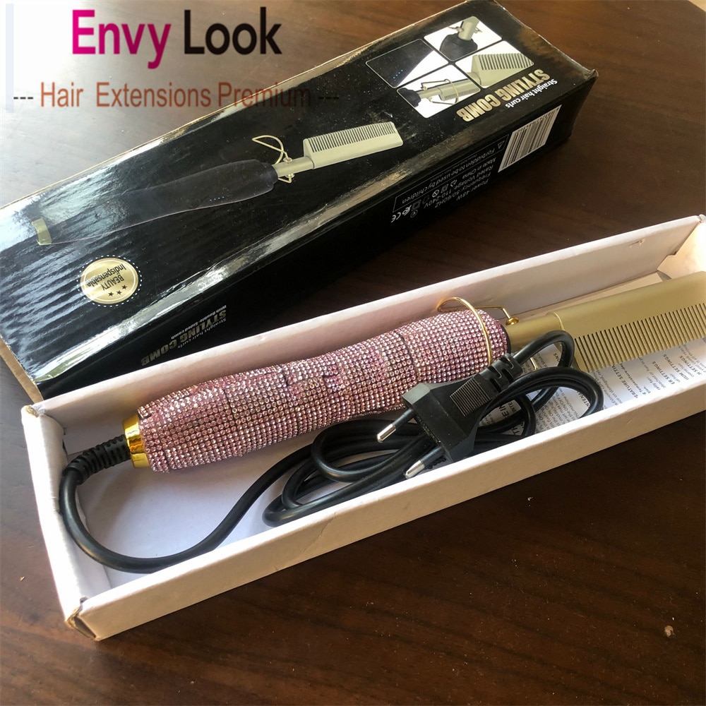 Crystal Electric Comb Hair Extension Straighter Color High Heat Flat Irons Straight Brush Wet Curl Dry Use For Black Women