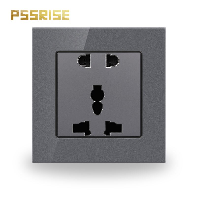 G11 PSSRISE Universal five-hole Socket Tempered Glass panel Wall Outlet Grounded Type household power socket home improvement: gray