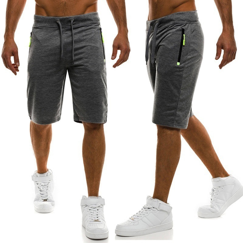 Miesten kiinteät shortsit casual uros vetoketju cargo shortsit polvipituiset miesten kesähousut homme: Tumman harmaa / L