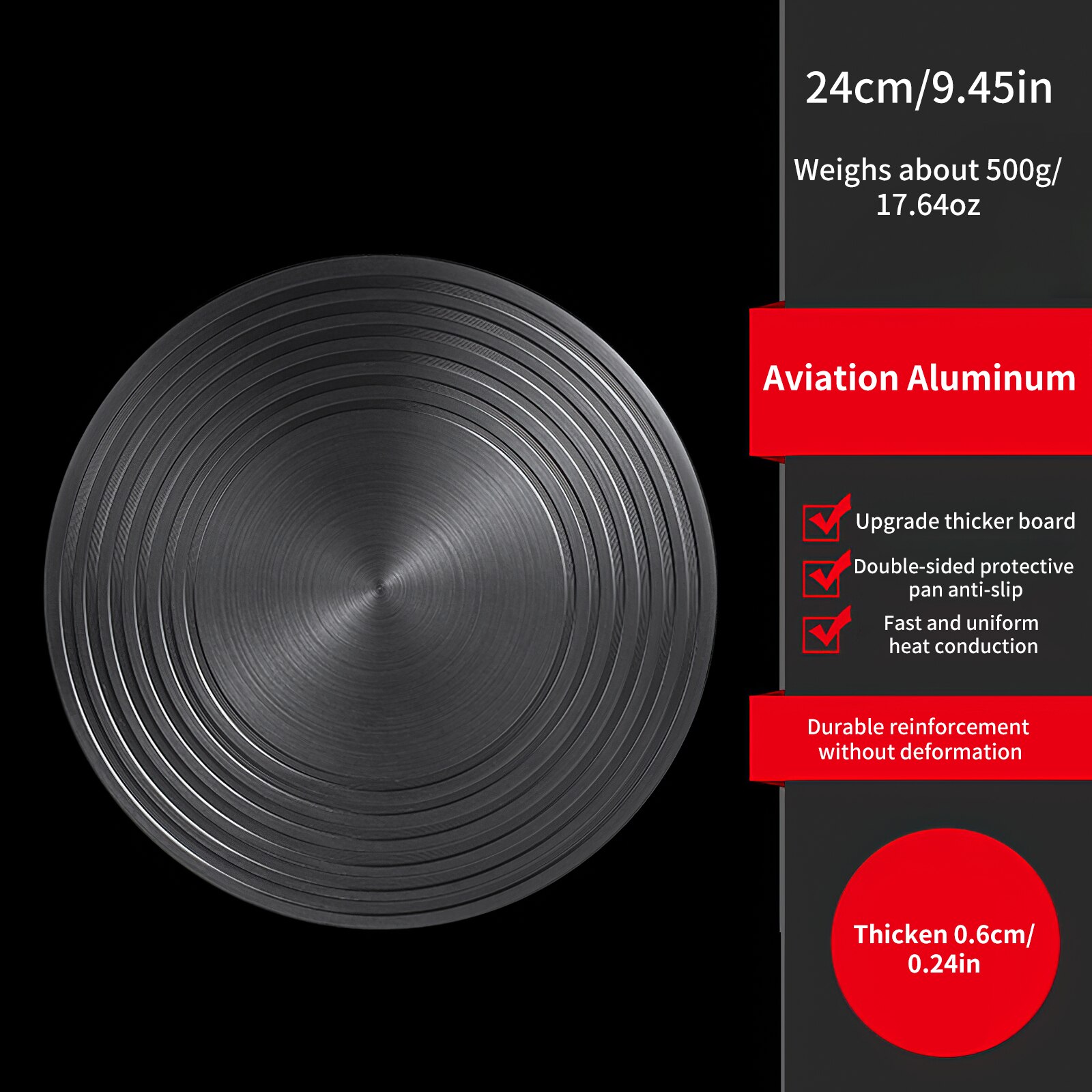 Aluminum Alloy Heat Induction Heat Spreader Heat Conduction Plate Anti-Slip Round Thawing Board Heat Diffuser for Kitchen Pot