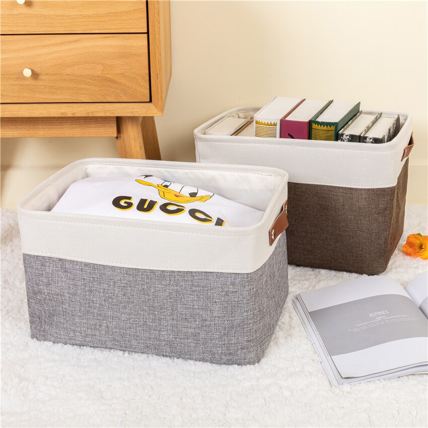 Grote Stof Opslag Mand Speelgoed Dozen Decoratieve Manden Met Lederen Handvat Inklapbare Manden Voor Organizing Opslag Mand