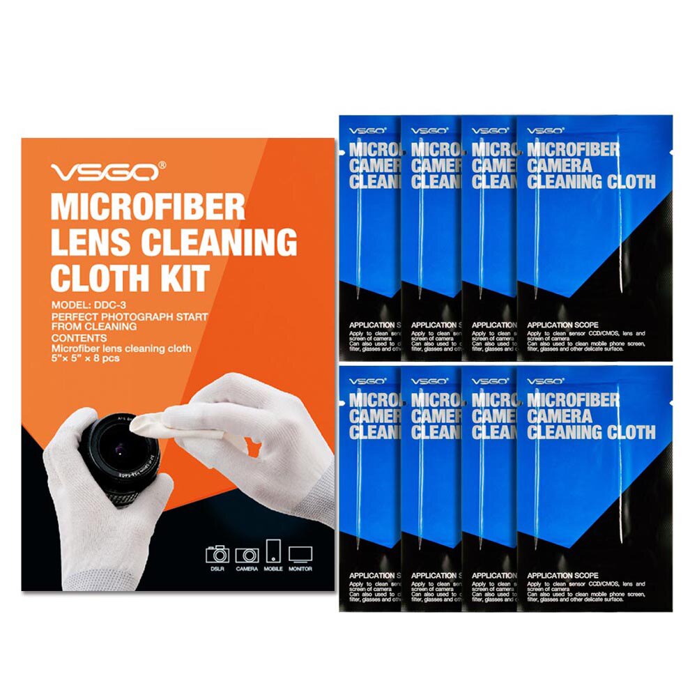 VSGO Brand 8pcs Pack Microfiber Lens Cleaning Cloth Kit For SLR DSLR Camera Lens Microscope Telescope And Glasses.