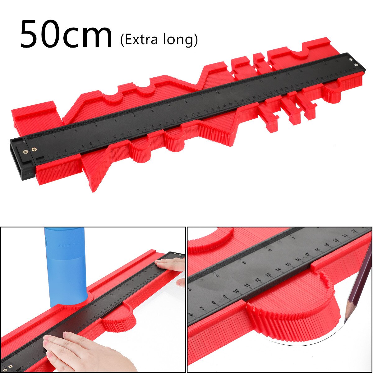 12/14/25/50cm Kontur Gauge Kunststoff Profil Kopie Kontur Messgeräte Standard Holz Kennzeichnung Werkzeug Fliesen laminat Fliesen Allgemeine Werkzeuge: long 50cm red