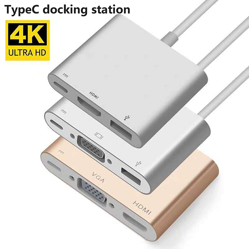 1Pcs Hdmi-Compatibel USB3.0 Pd Vga 3 Adapter Usb Type C Hub Naar Hdmi 4K Voor Macbook huawei Mate Boek En Diverse Mobiele Telefoon
