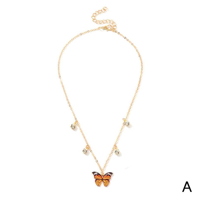 Bohemian Cute Animal Butterfly Pendant Necklace For Women Luxury Gold Clavicle Chain Chocker Necklace Girls Jewelry: Blue Zinc Plated