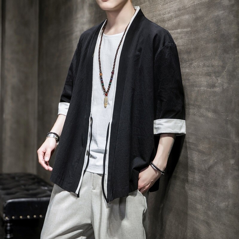 Traditional chinese clothing for men Oriental male bomber jacket kung fu wushu clothing Chinese linen shirts men KK001