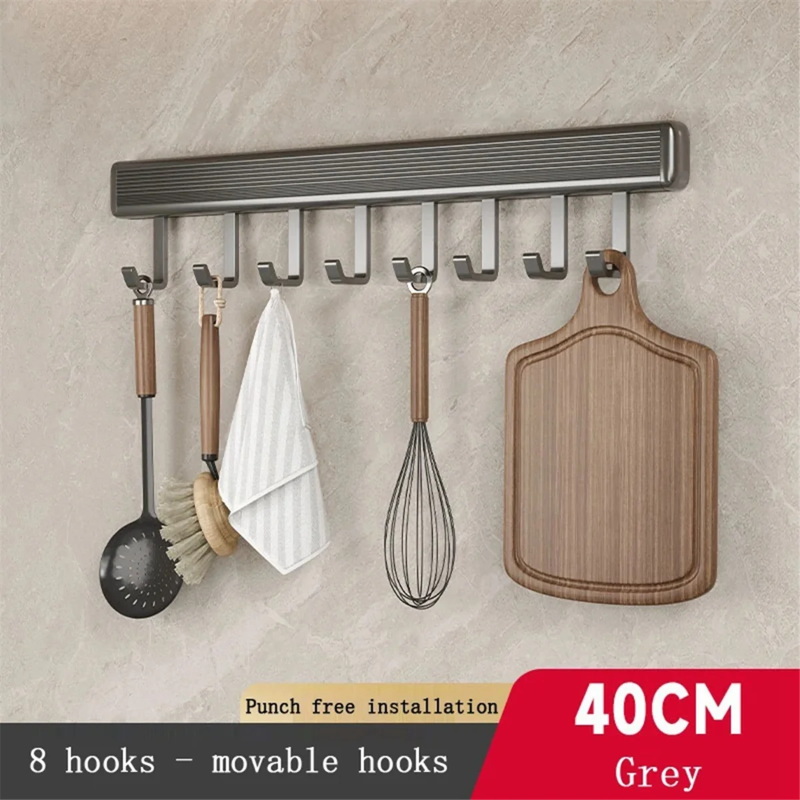 Hooks Kitchen Hook Rack Wall Mounted Hangers Rack Spoon Shovel Chopping Board Organizer Kitchen Accessories Movable Row Hook