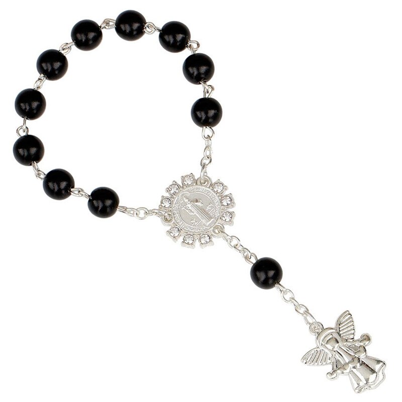 1 Uds imitación perlas católica Rosario Católico comunión alas de Ángel colgantes del Crucifijo pulsera lindo: BK