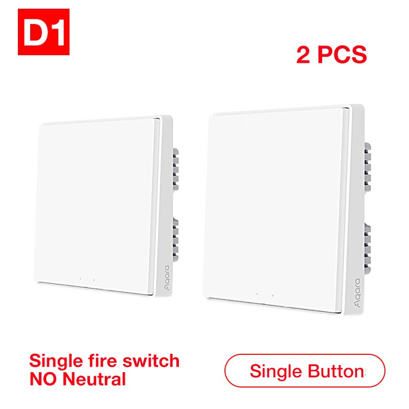 Aqara Wall Switch D1 Zigbee Smart Zero Line Fire Wire Light Remote Control Wirelss Key Wifi Switch Without Neutral For MI Home: 2pcs No Neutral 1Key