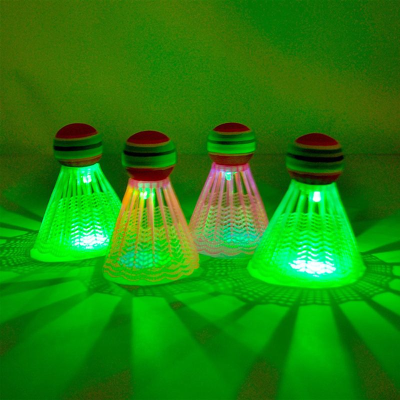 4pcs LED Lighting Badminton Birdies Glow in The Dark Night Nylon Shuttlecock Rainbow Ball Head for Outdoor Indoor Sports