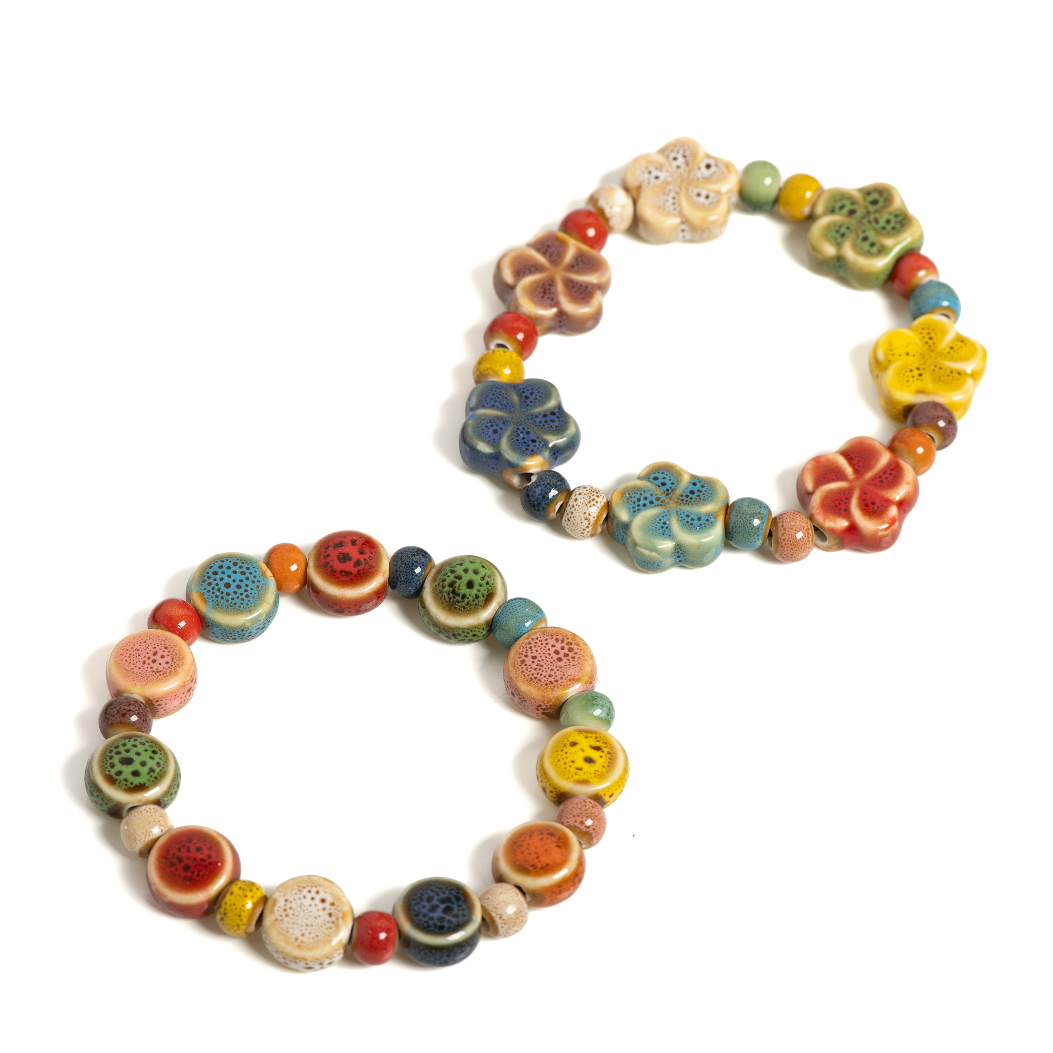 Pulsera de cuentas de cerámica floral colorida hecha a mano, joyería Bohemia elástica ajustable, pulsera elástica para mujeres y adolescentes S 001185