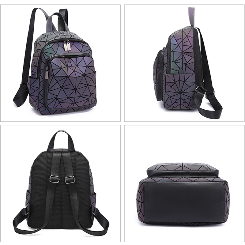 Luminous Backpack School Women Bags Set Holographic Geometric Backpacks Female School Bag For Teenage Girls Student Rucksack