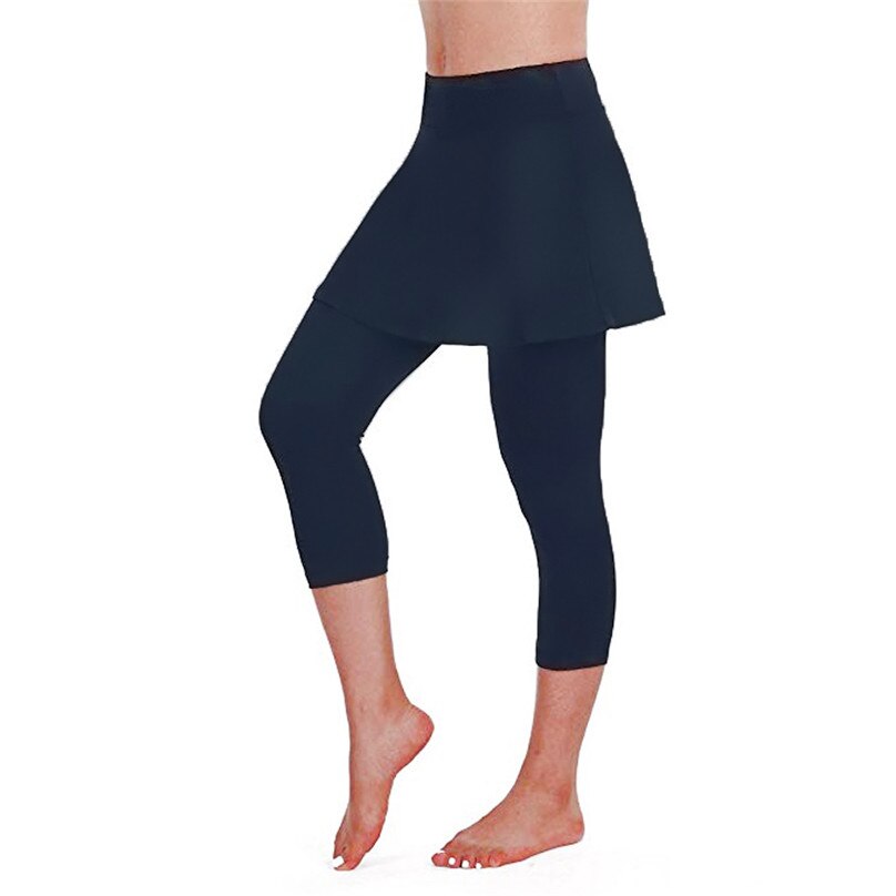 Women's Casual Skirt Leggings Tennis Pants Sports Fitness Cropped Culottes Sports Skirt Pants #4M15: navy / XL