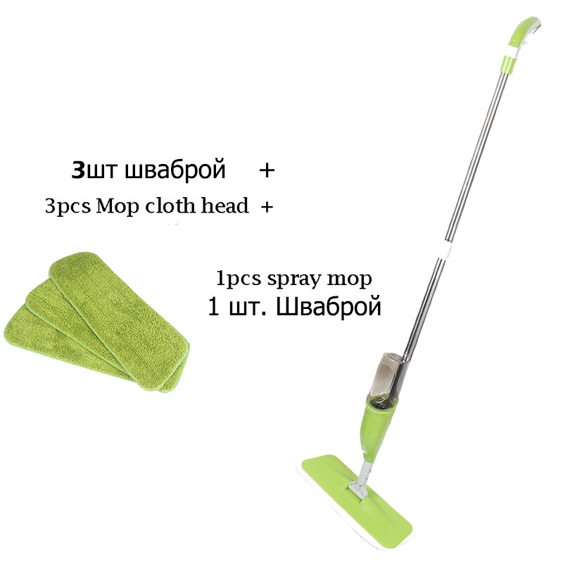 Spray Mop Magic Clean Mop Windows Wooden Floor Ceramic Tile Automatic Home kitchen Bathroom Cleaning Tools Household: Green-3cloth