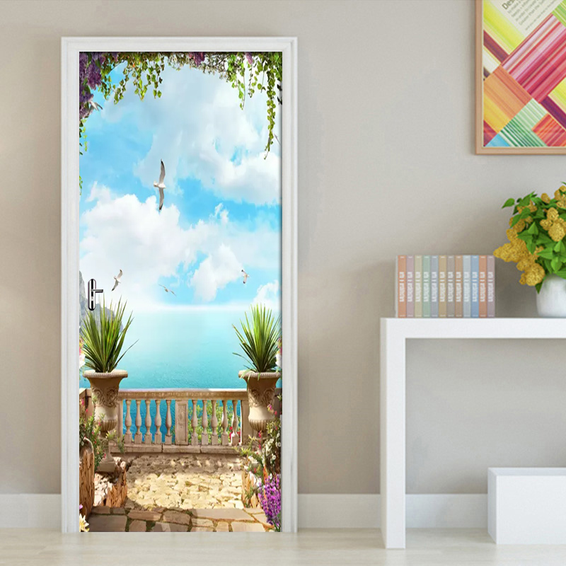 3D Deur Sticker Europese Zee Sky Landschap Muurschildering Behang Home Woonkamer Deur Sticker PVC zelfklevende Vinyl deur Decor