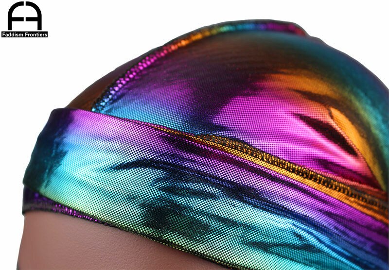 Menns fargerike glitrende durags turban bandanas menn skinnende silkeaktig durag hodeplagg hodebånd hårdeksel tilbehør bølgekapper kluter lue