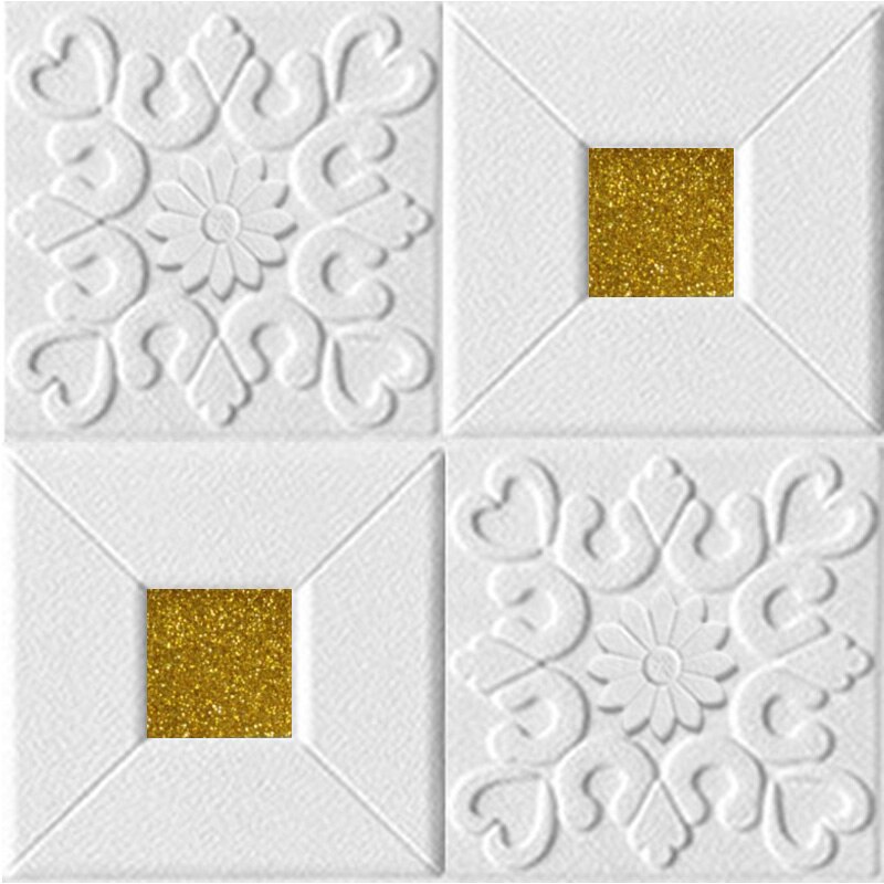 35*35cm 3D Wall Stickers Ceiling Panel Roof Decor Waterproof Self-Adhesive Foam Wallpaper Living Room Kitchen TV Backdrop: Gold / 35x35cmx10pcs